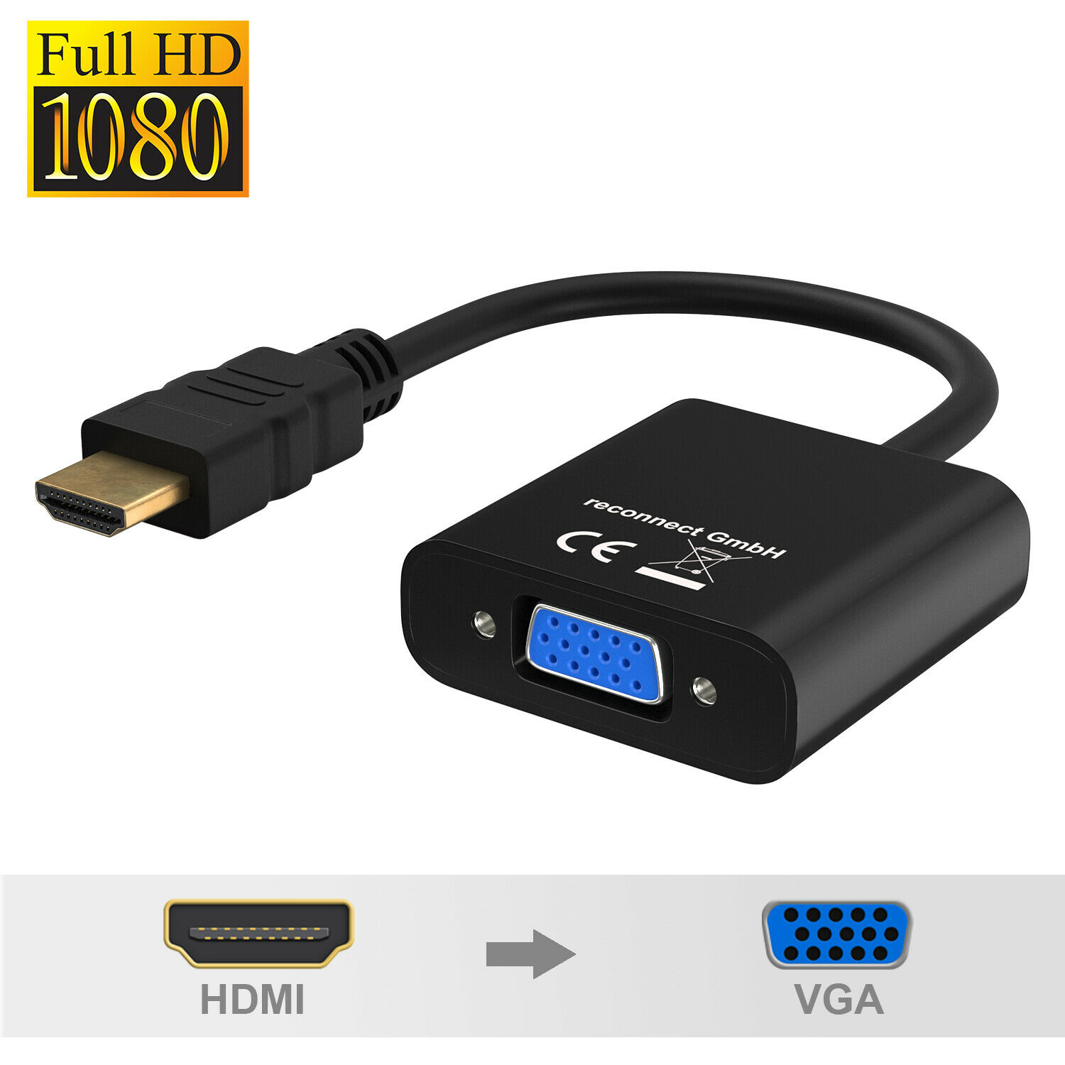 Кабель-переходник HDMI-VGA, 15 см, Cablexpert, M-F, для передачи аналогового видео